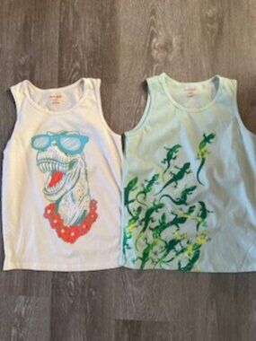 🧡3/15 Cat & Jack Dinosaur + Lizard Theme Tank Tops Bundle x 2 Boys M (8-10)